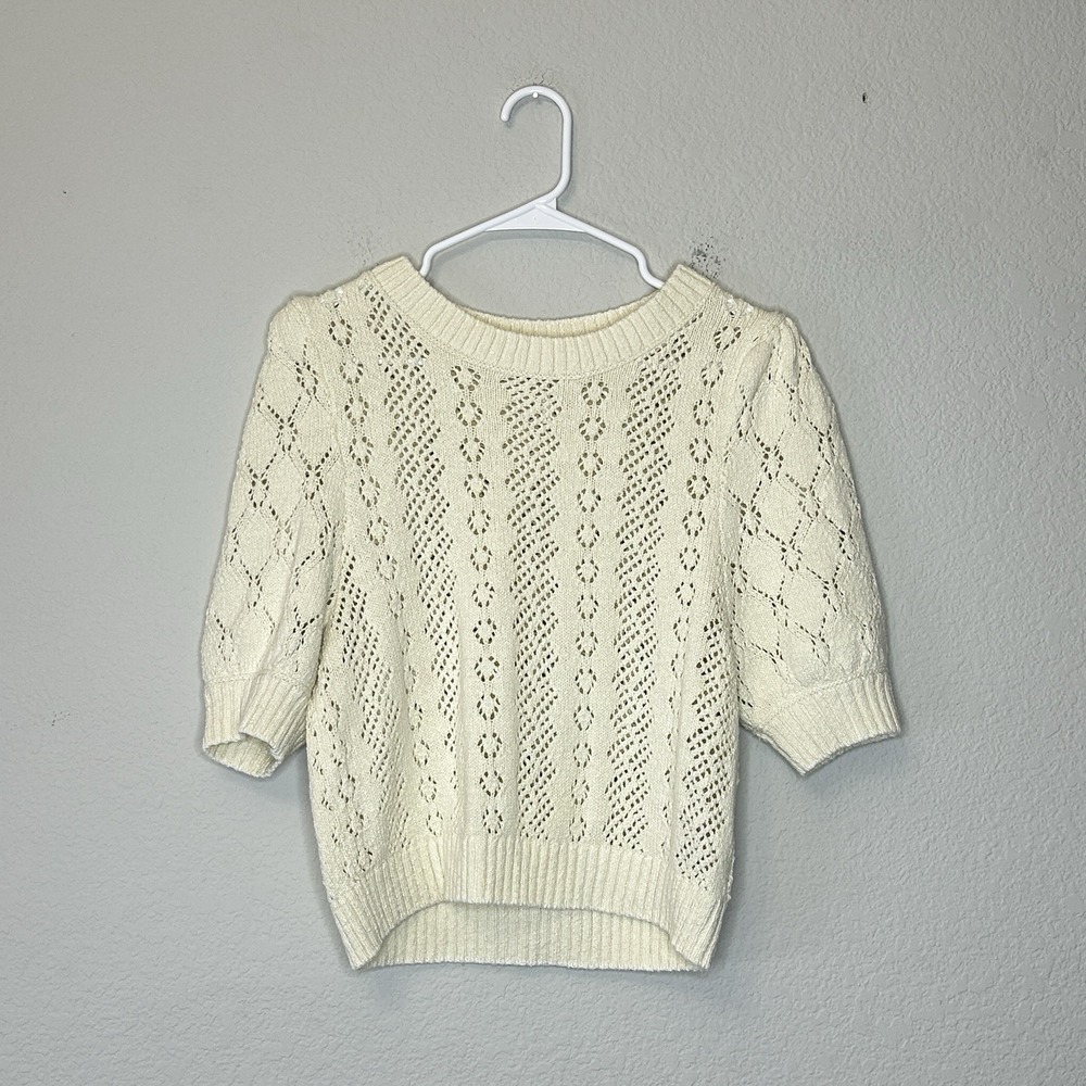 Free People FP Eloise 3/4 Sleeve Pullover Ivory Sweater Women's Size S